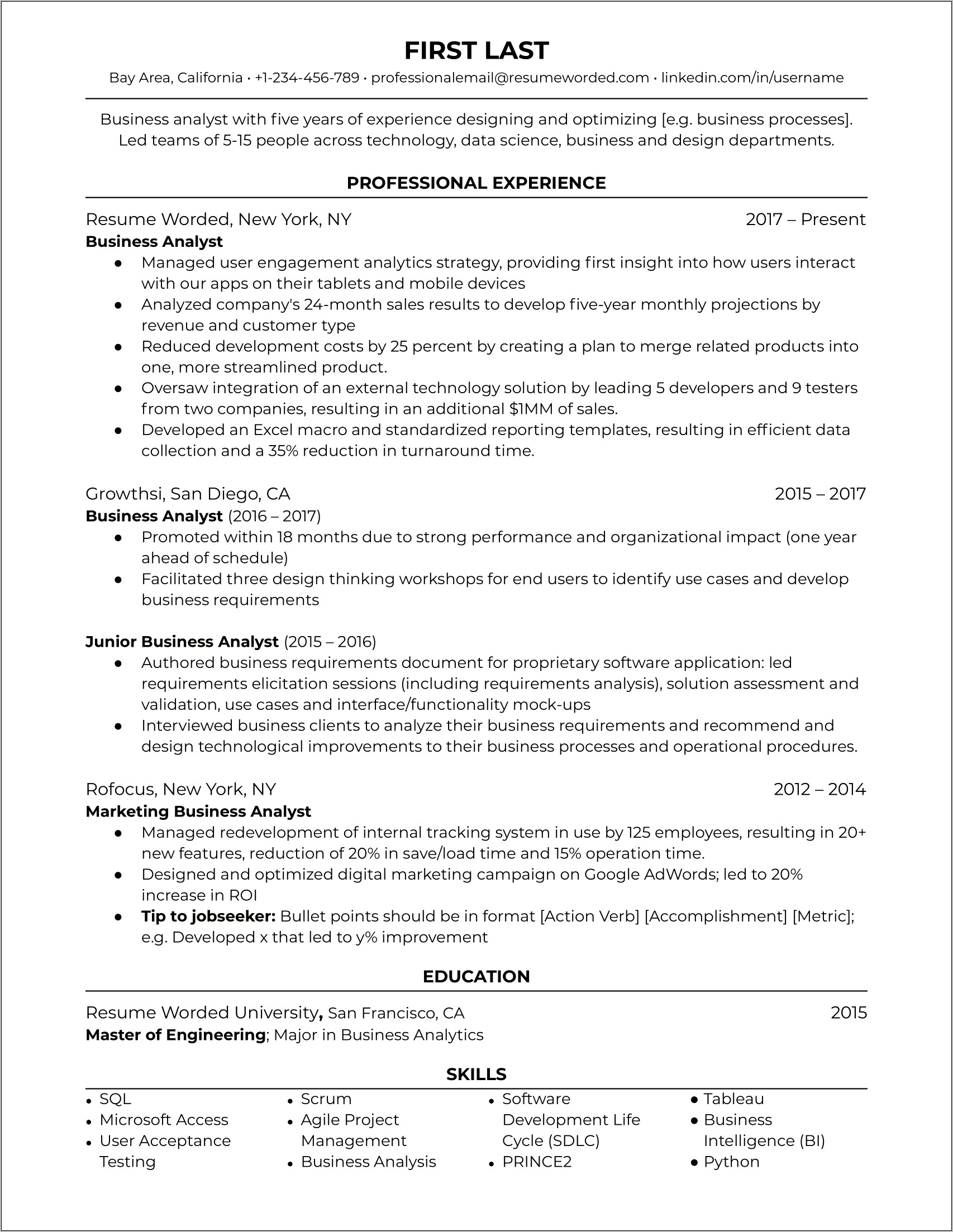 Business Analyst Resume Samples For Experienced