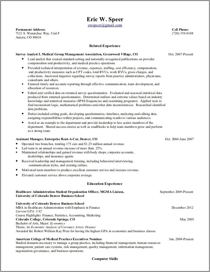 Business Analyst Resume With Healthcare Experience