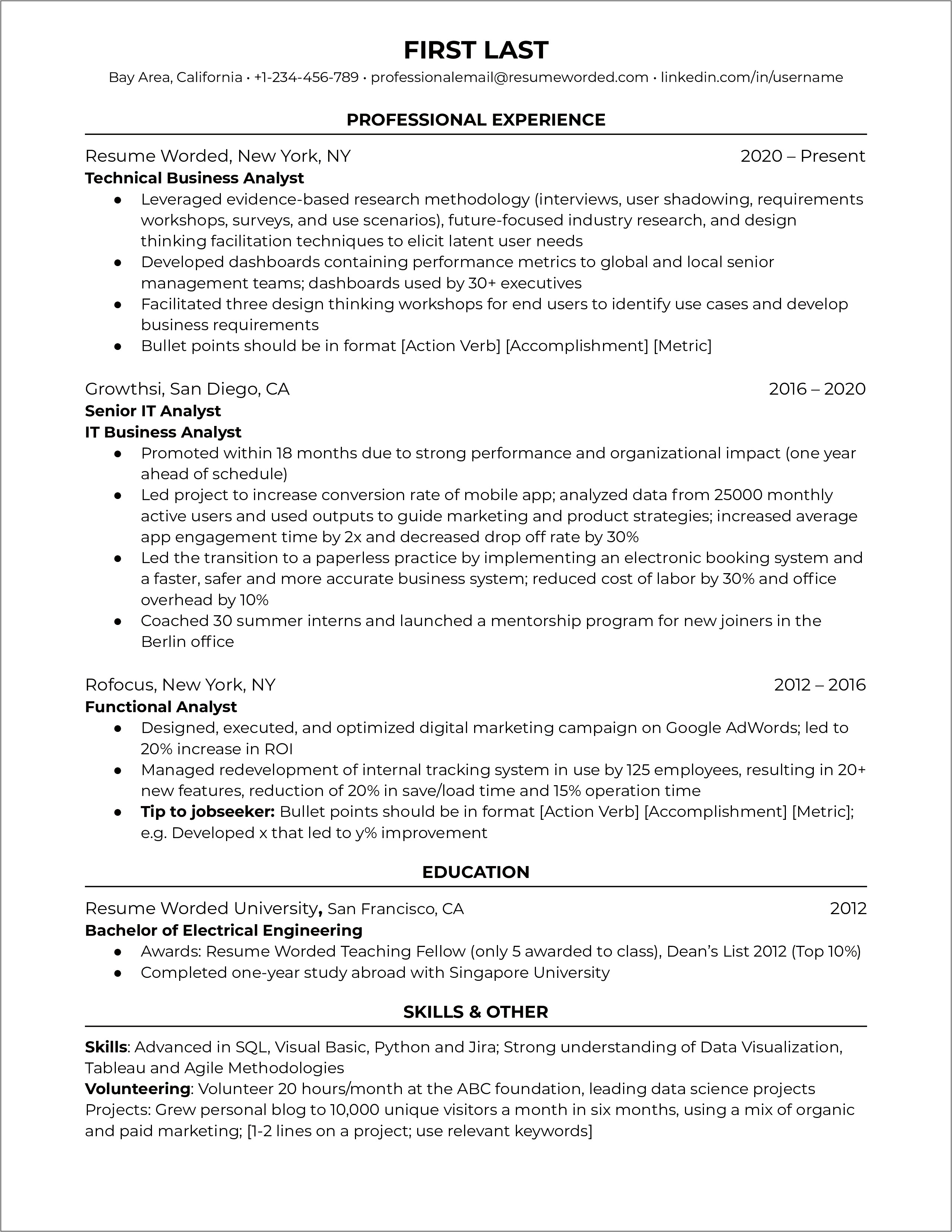 Business Analyst Resume With Tableu Experience