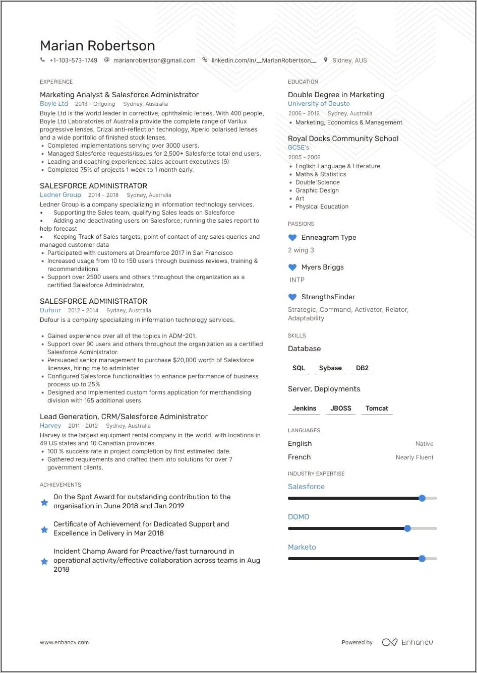 Business Analyst Salesforce Admin Sample Resume