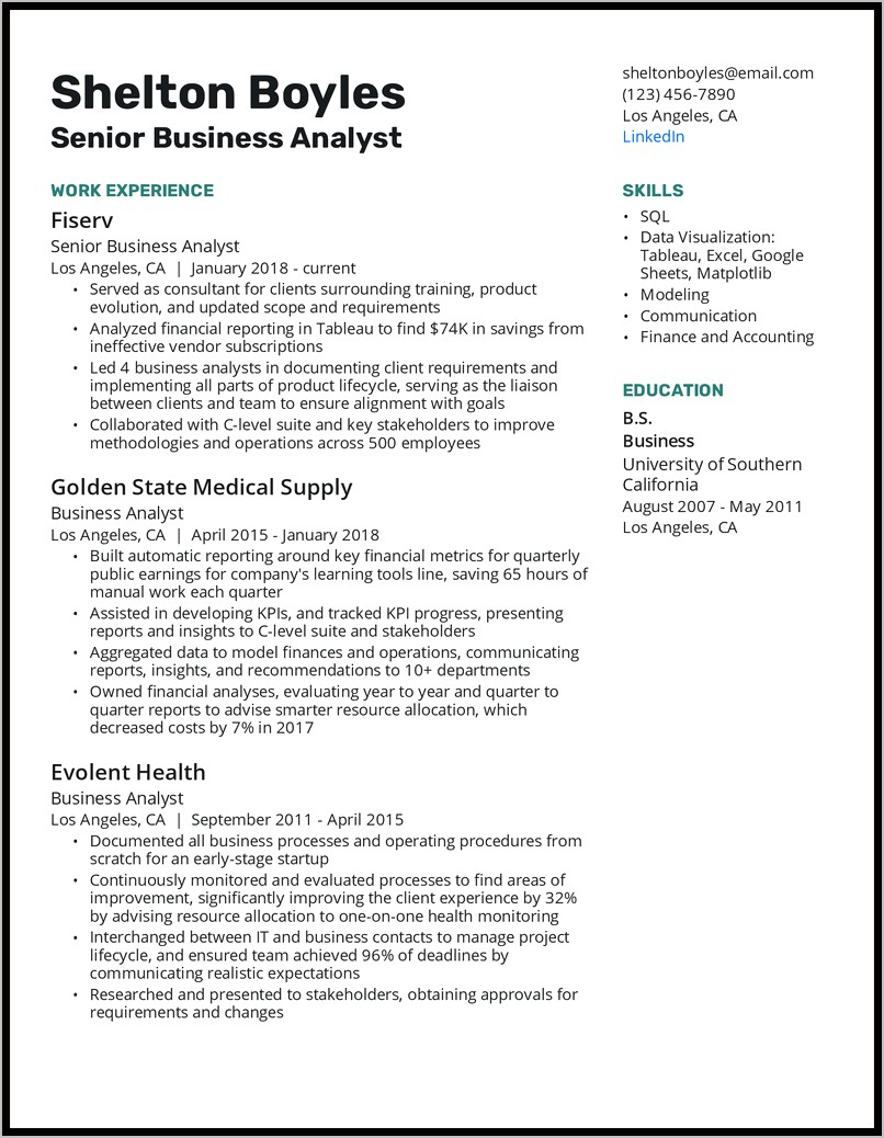 Business Analyst Sample Resume Dice