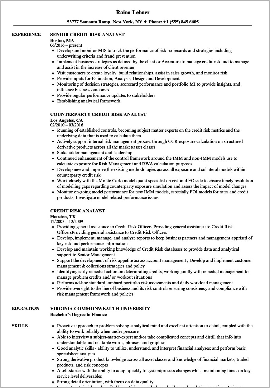 Business Analyst With Cecl Sample Resume