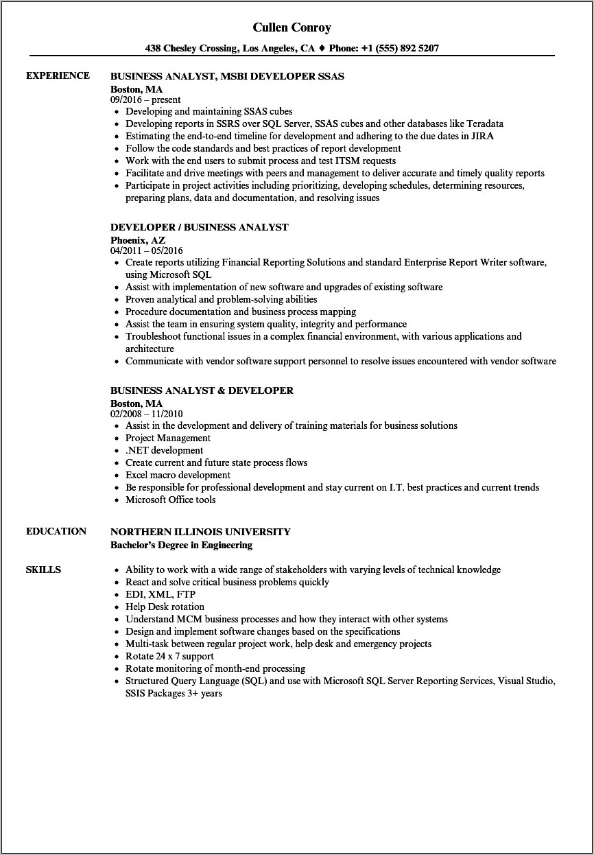 Business Analyst With Hld And Lld Sample Resume