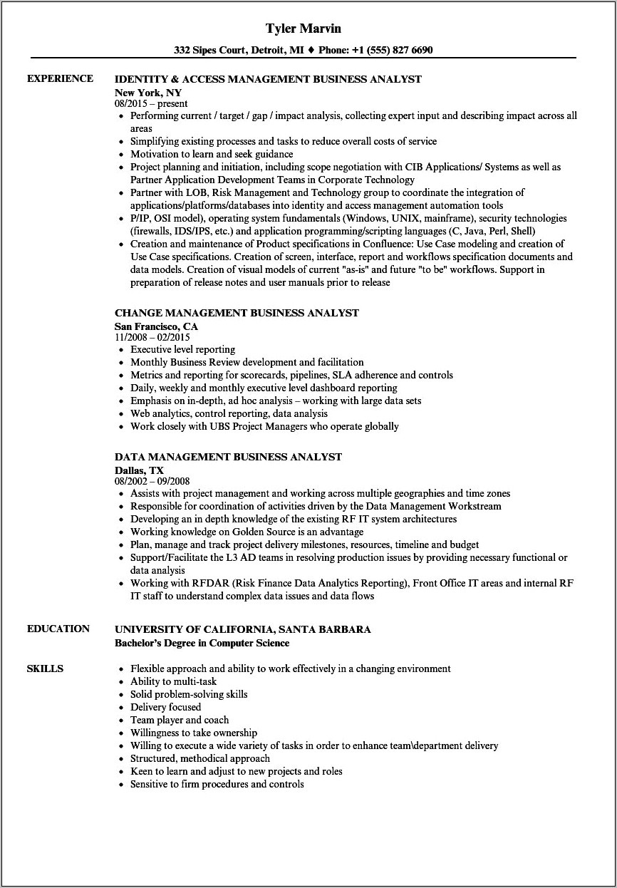 Business Analyst With Itil Resume Sample