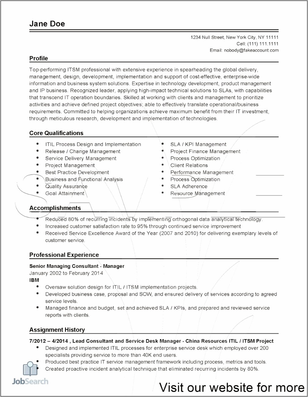 Business Analyst With Itil Resume Samples