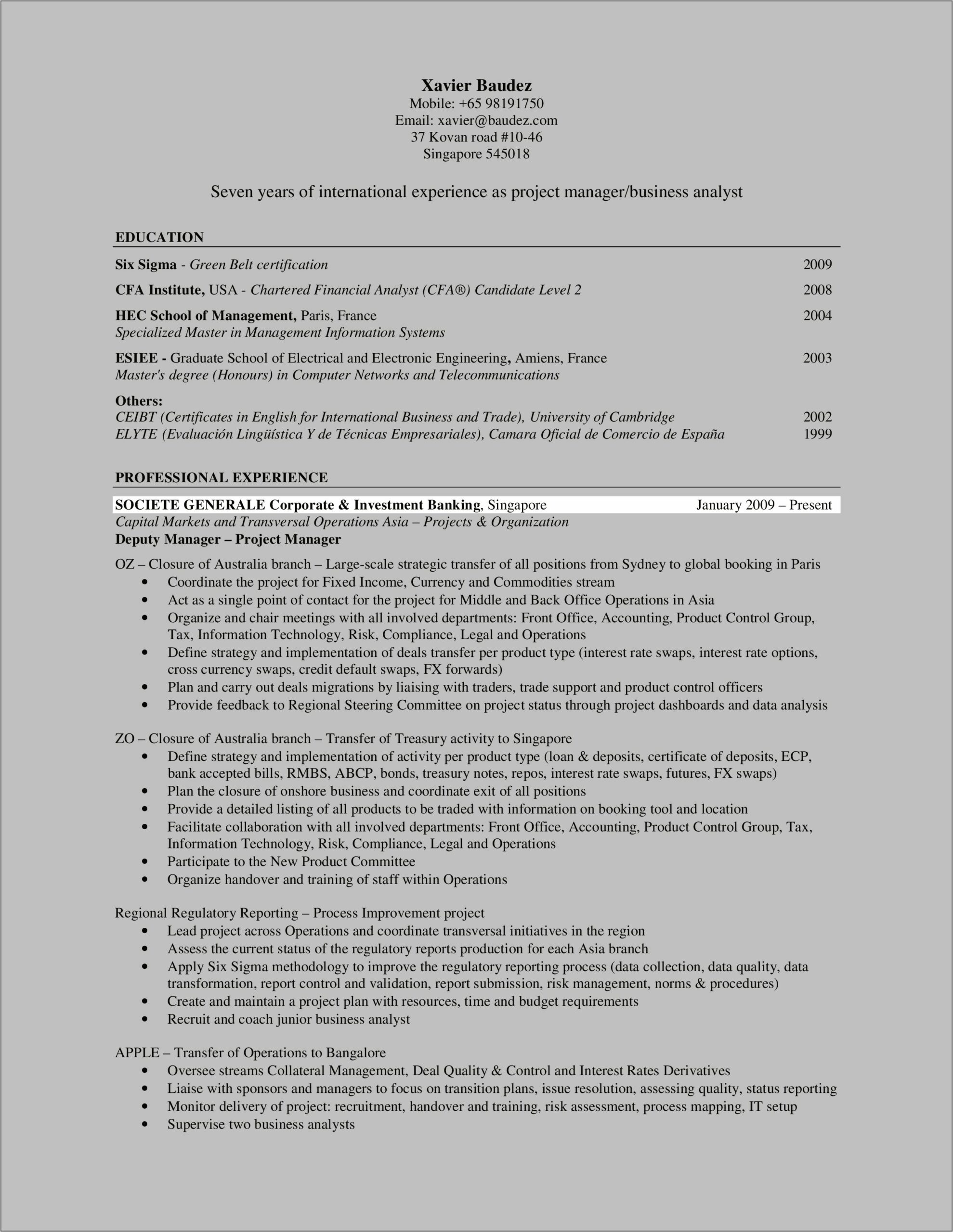 Business Analyst With Retail Experience Sample Resume