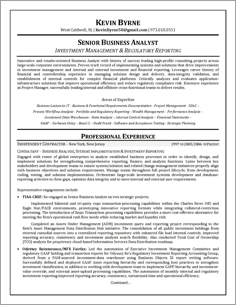 Business Analyst With Tfs Sample Resumes