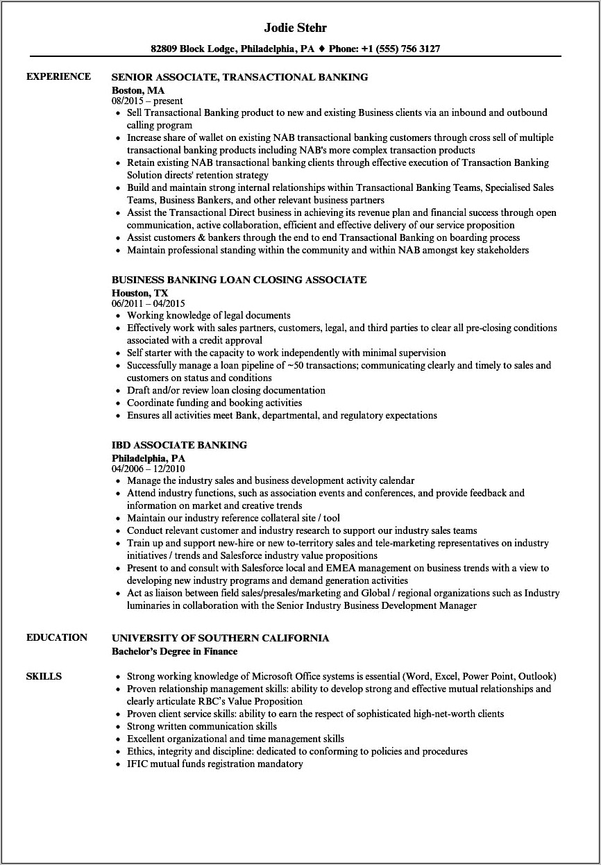 Business Banker Job Description For Resume