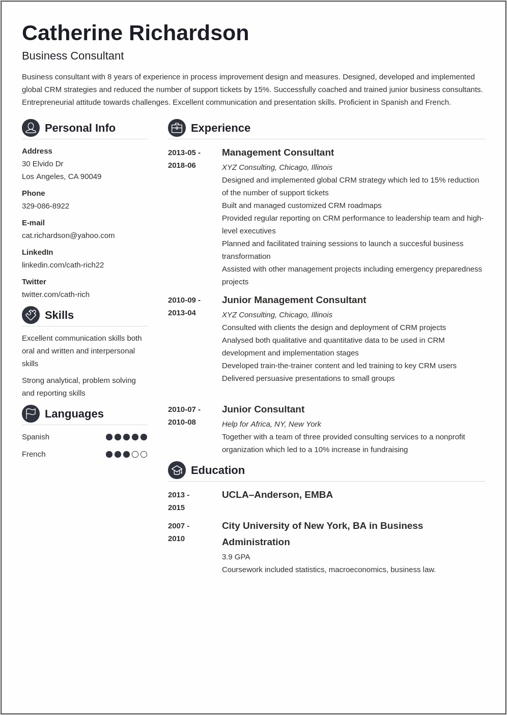 Business Consultant Job Description Resume