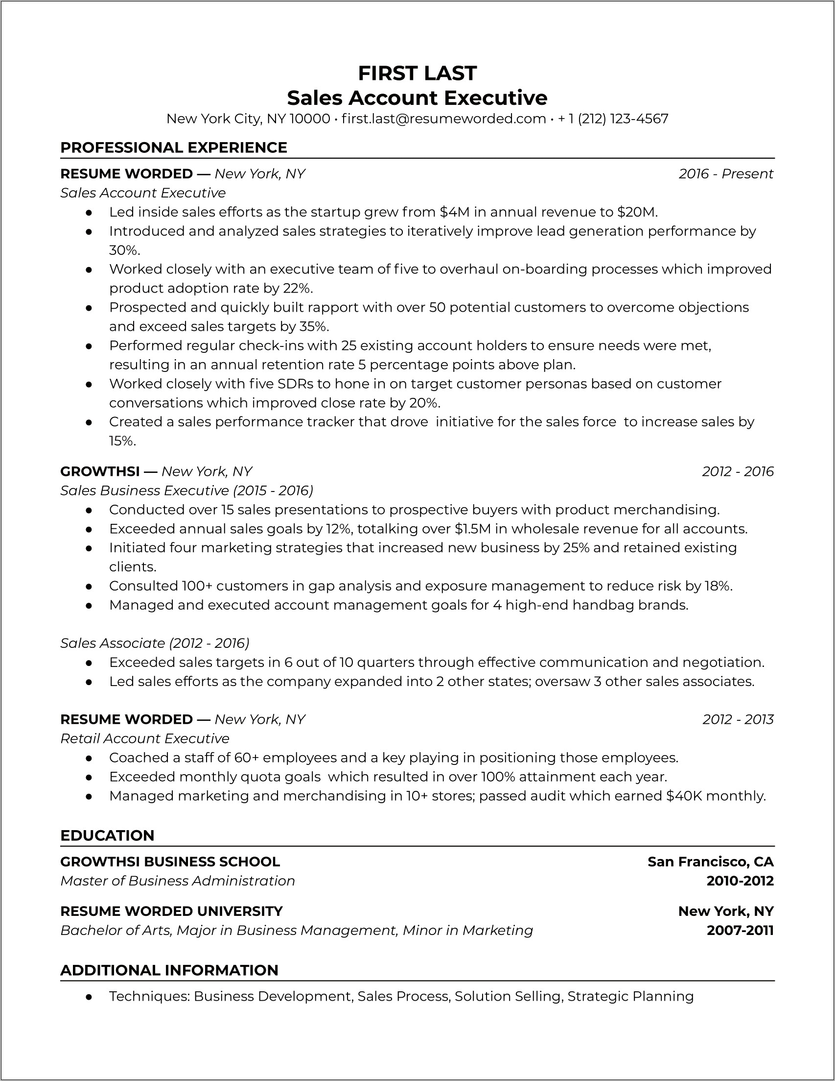 Business Development Executive Resume Cover Letter