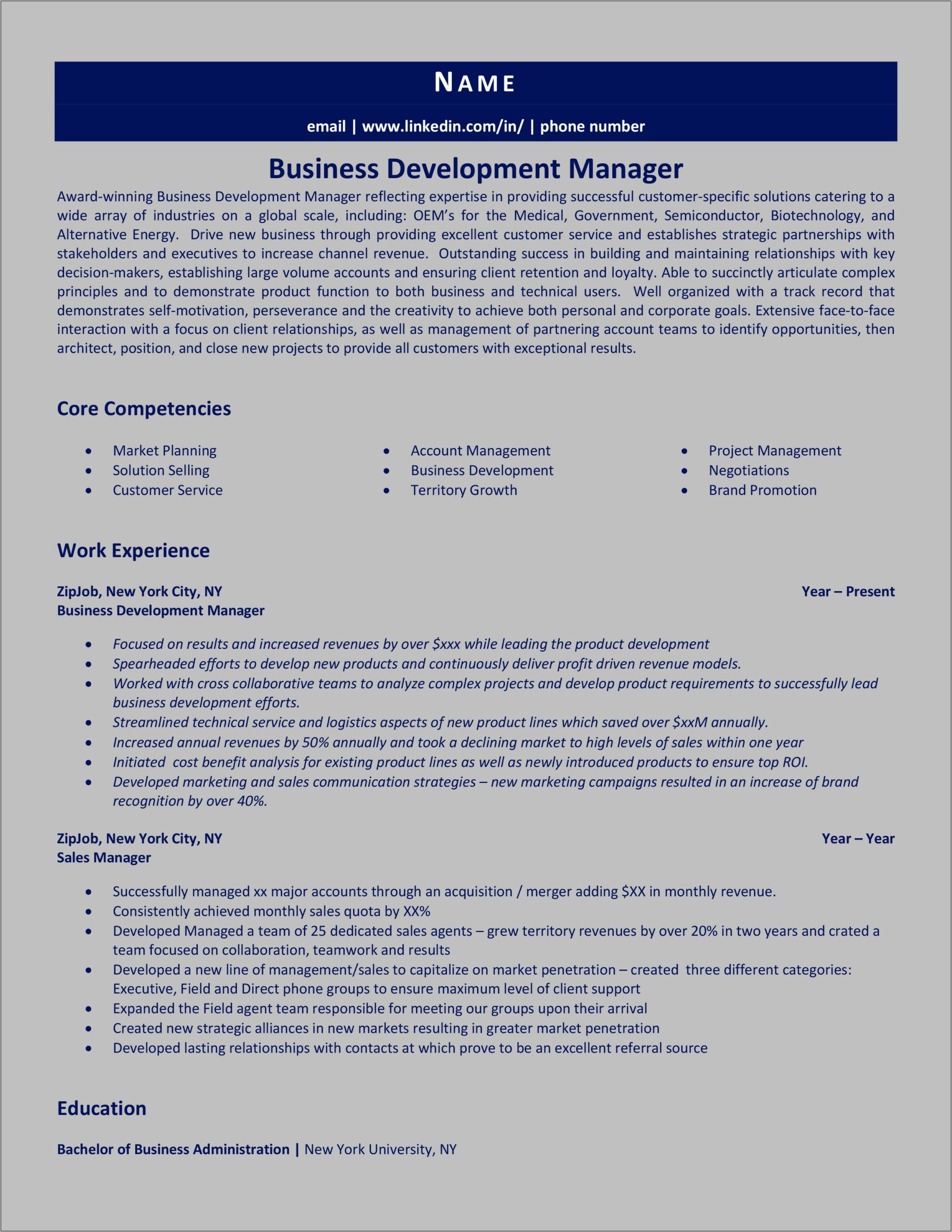 Business Development Manager Resume Doc India