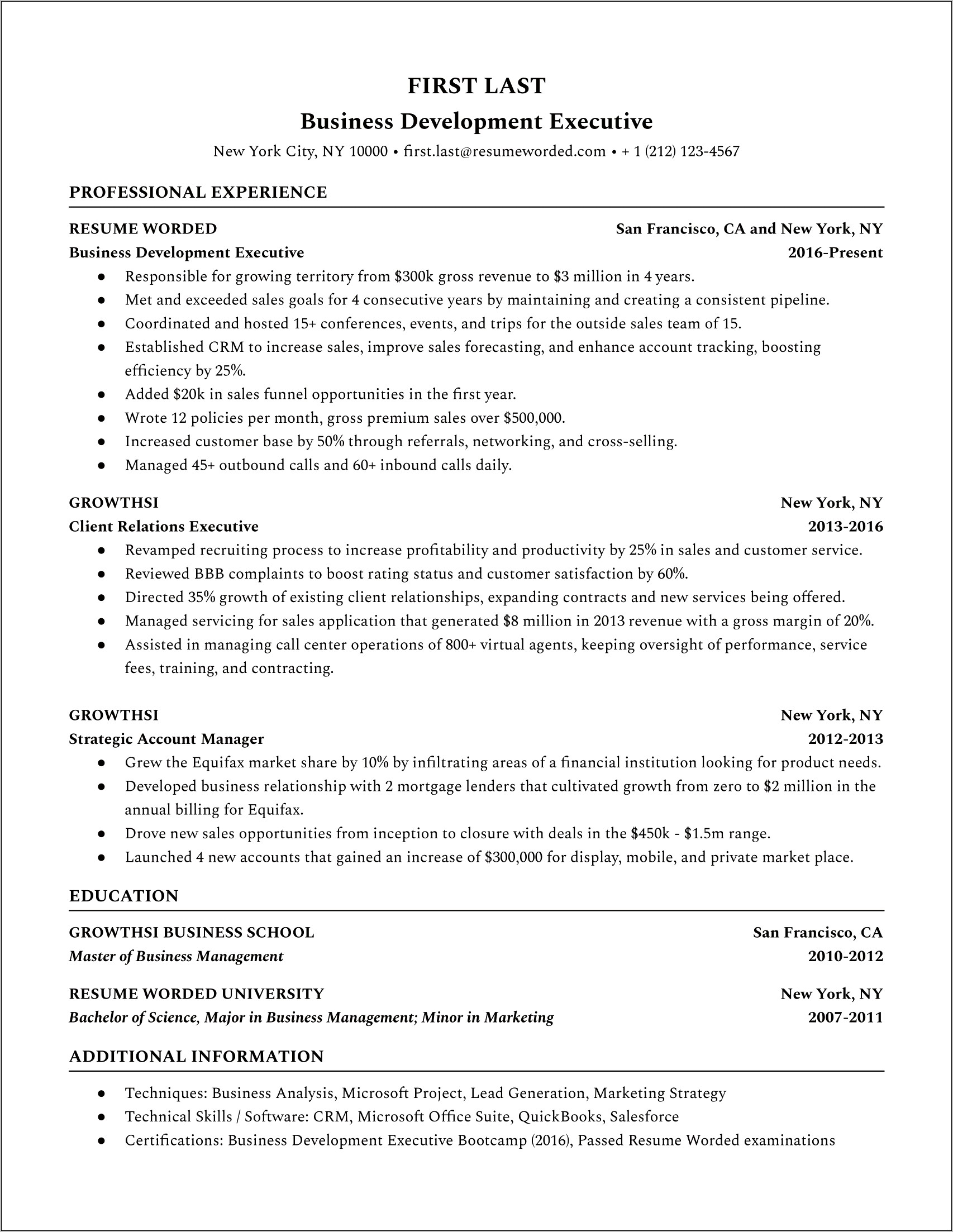 Business Development Manager Resume Free Download