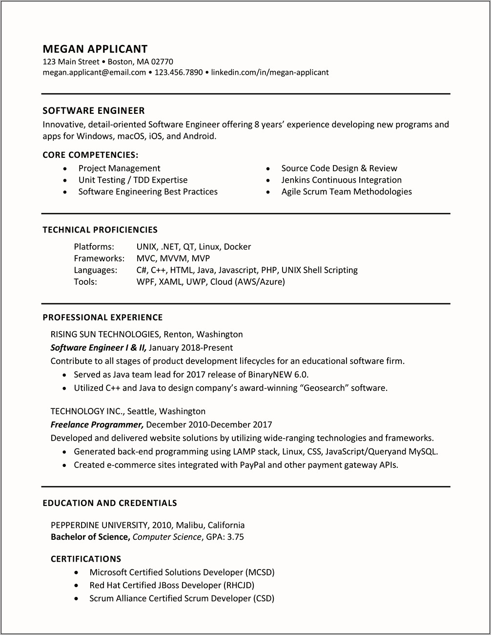 Business Field Relevant Skills Section Resume