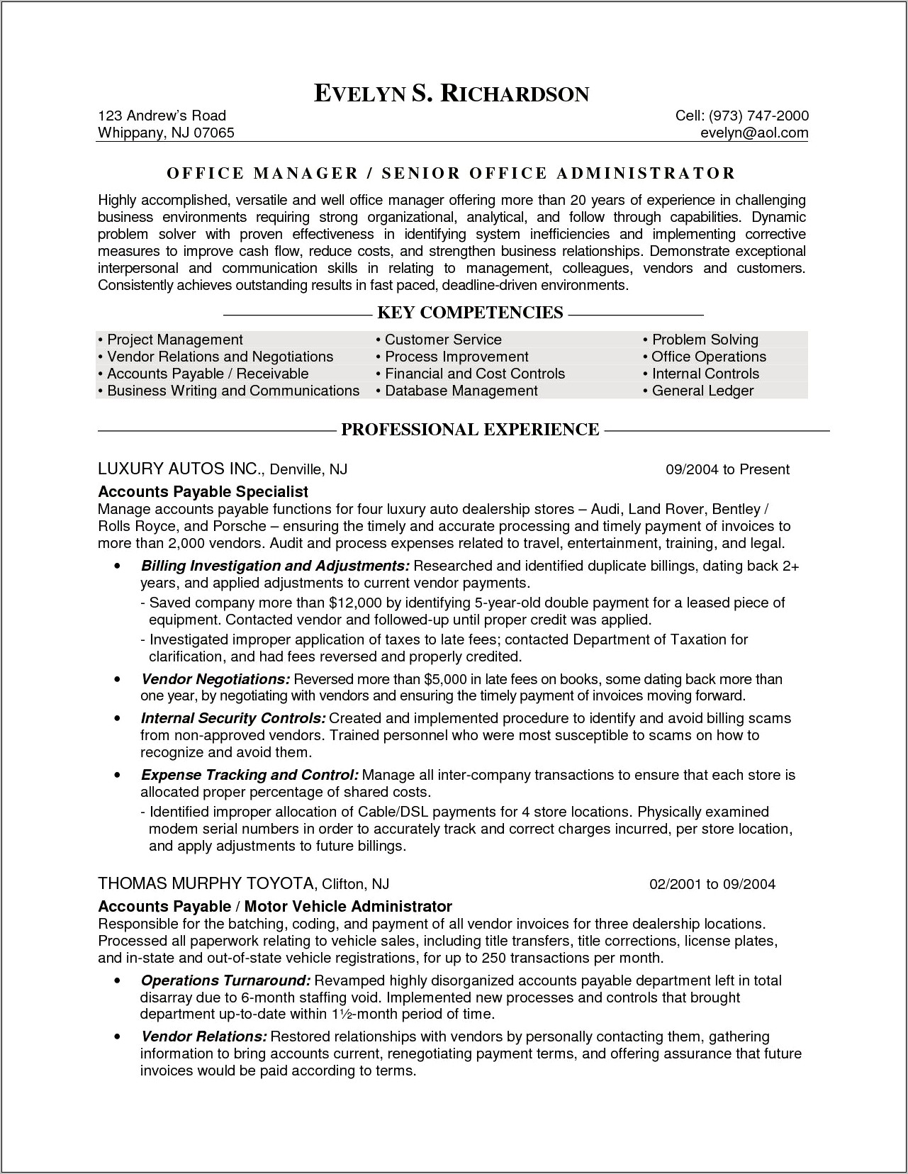Business Office Manager Resume Samples