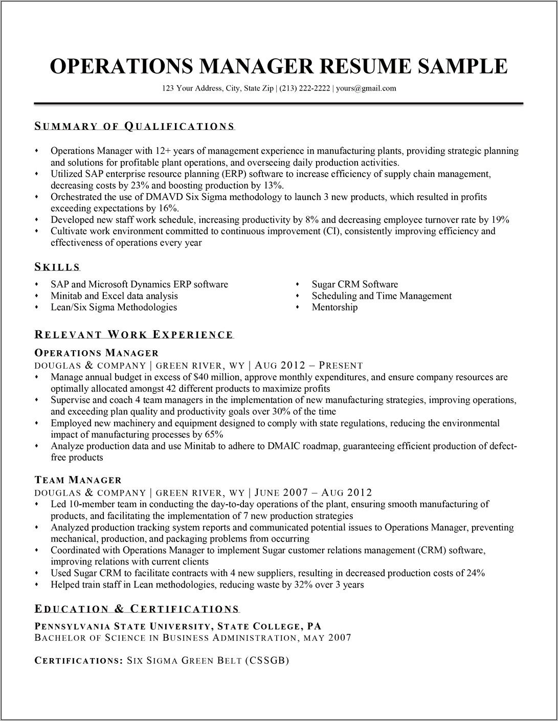 Business Operations Manager For Food Bank Resume