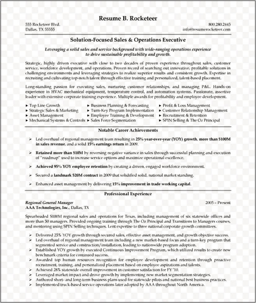 Business Owner Manager Sample Executive Resume