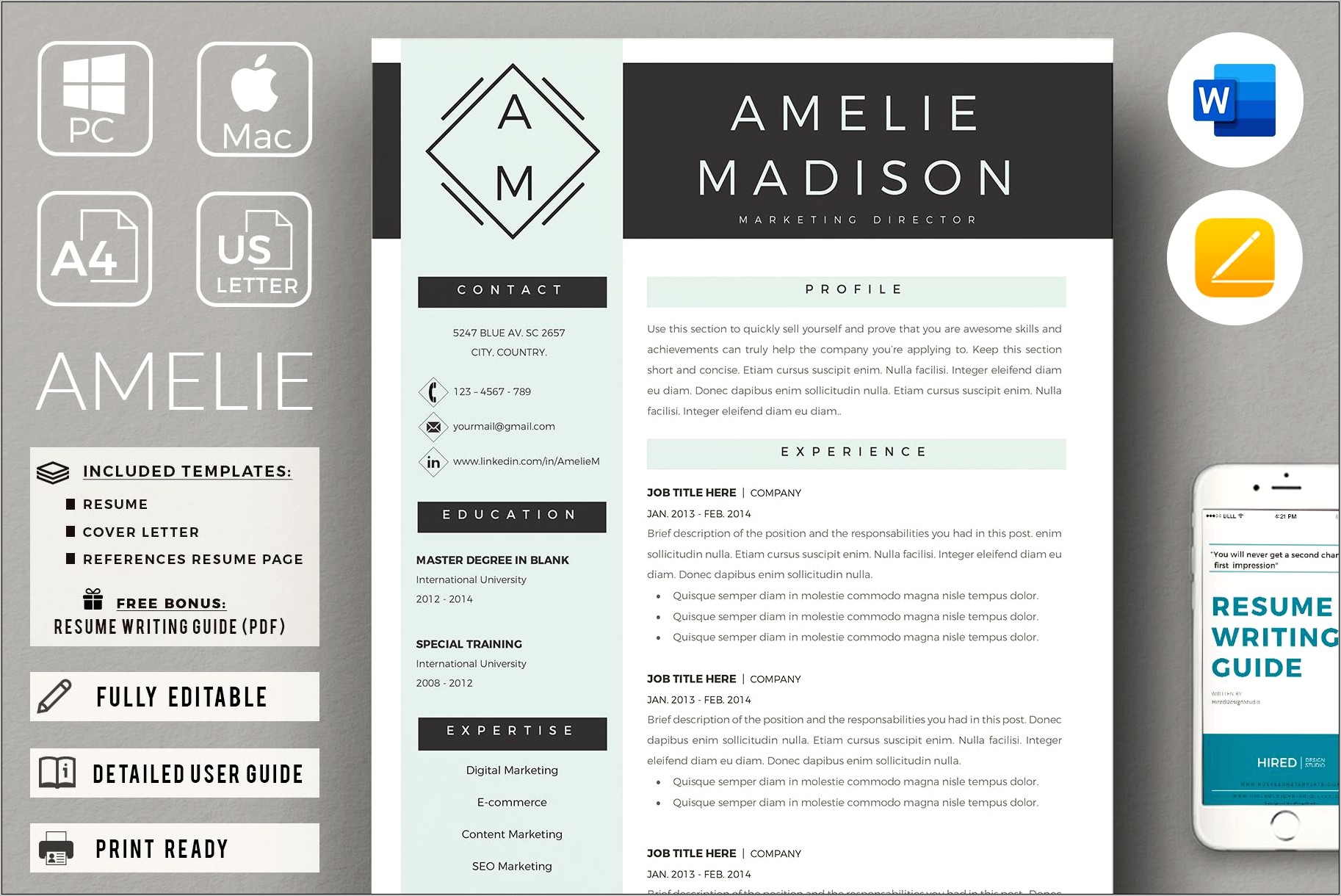 Business Resume Template Whatsapp Viber Account And Cell