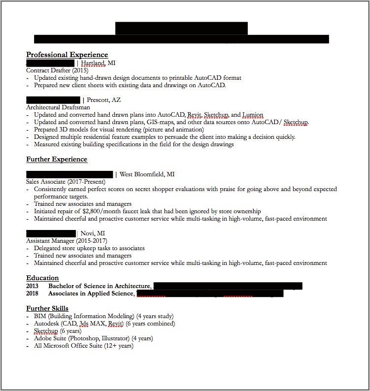 Cad Drafter Resume Sample With No Work Experience