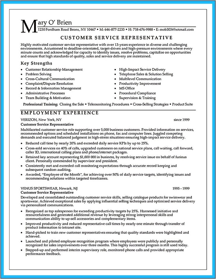 Call Center Customer Service Description For Resume