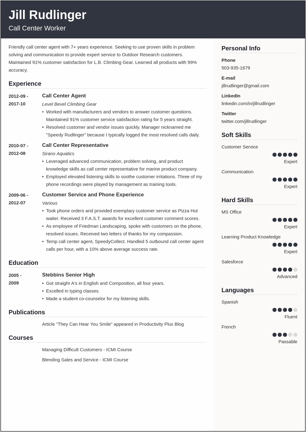 Call Center Customer Service Manager Resume
