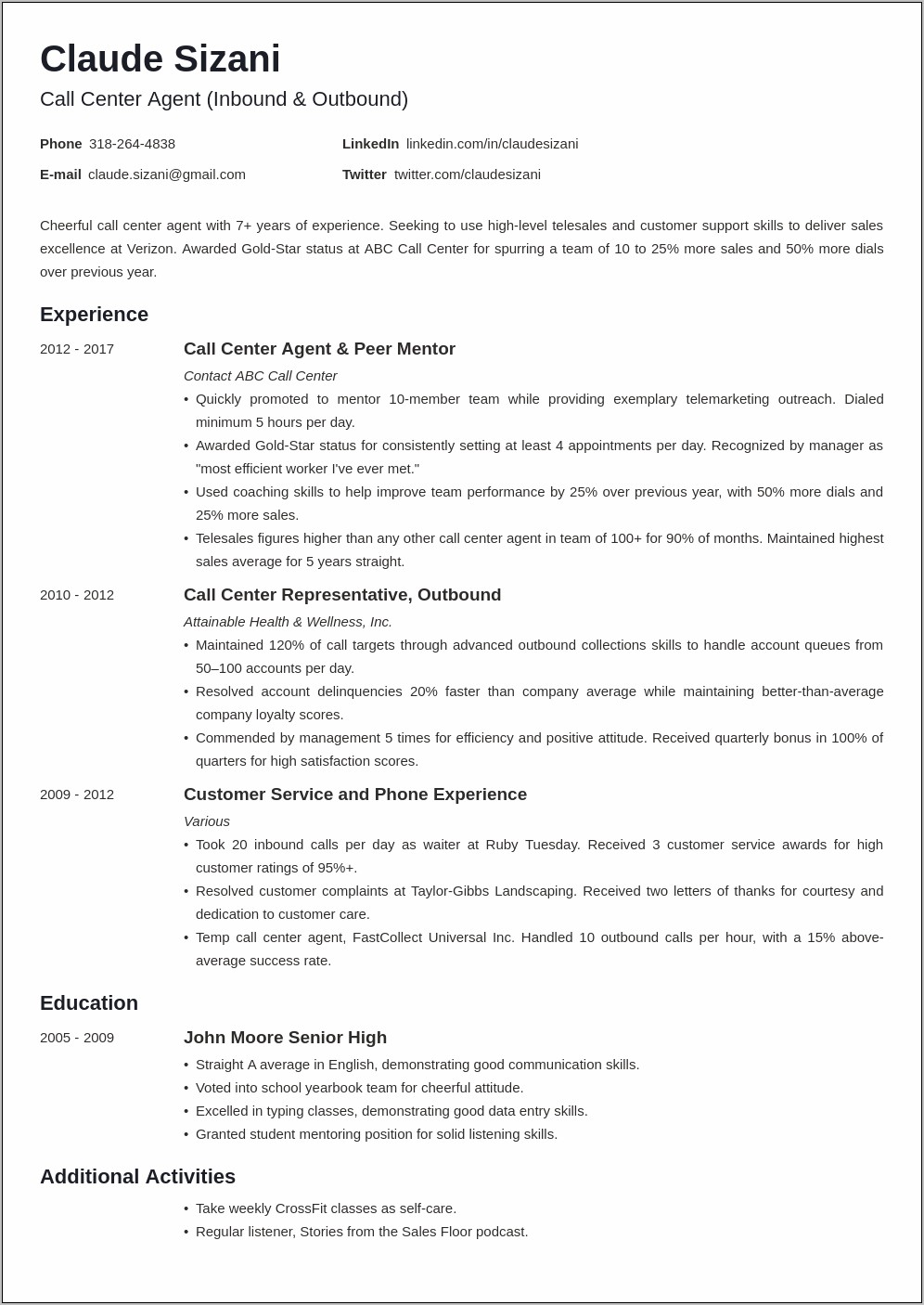 Call Center Executive Resume Free Download