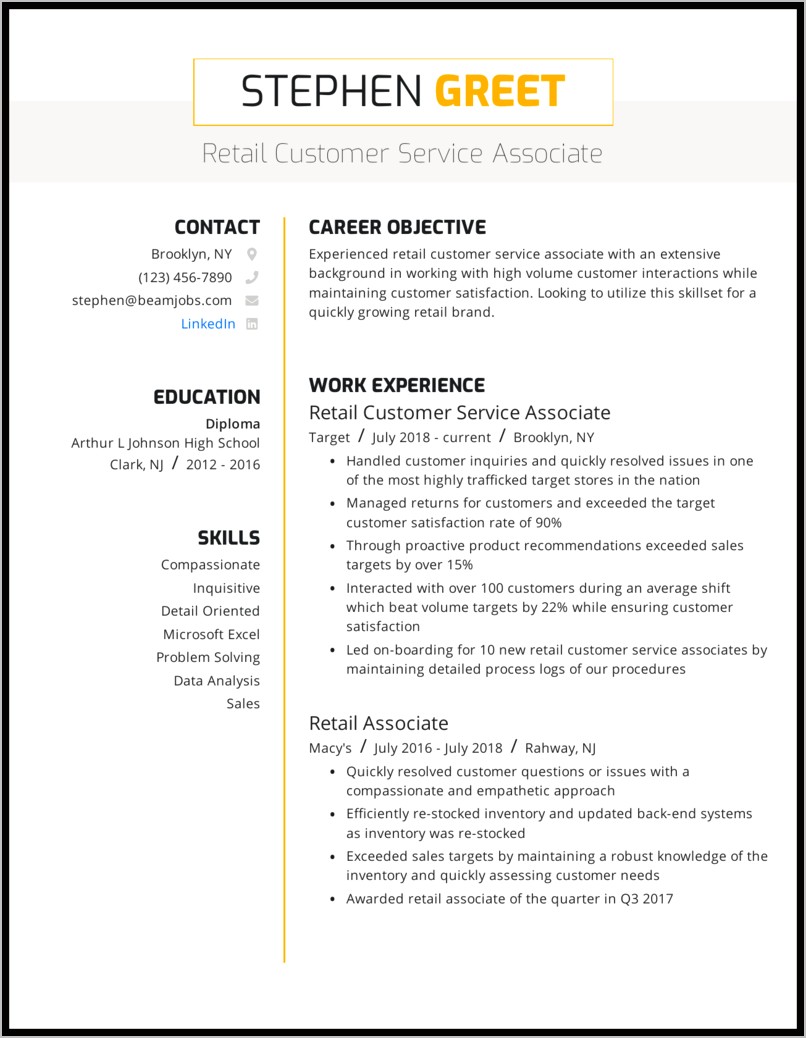 Call Center Job Responsibilities Resume