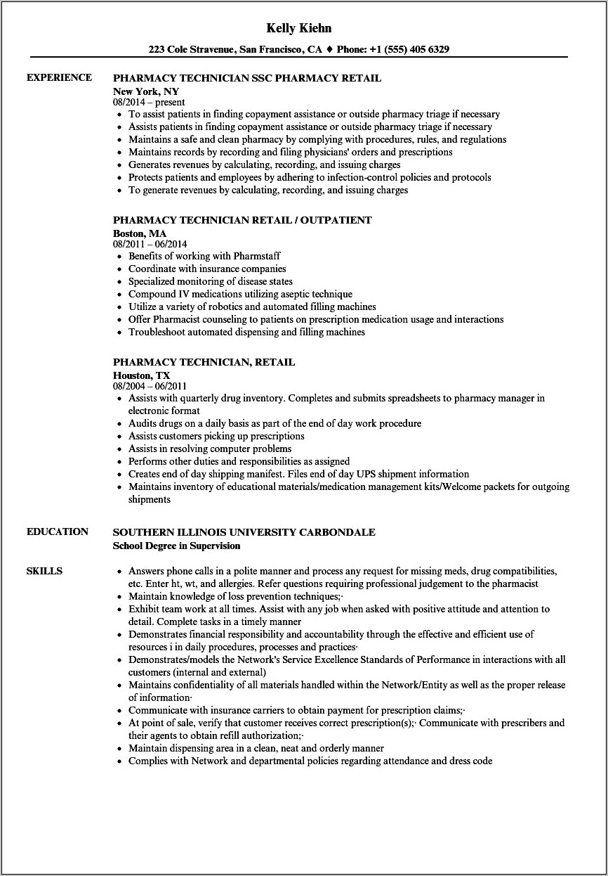 Call Center Pharmacy Technician Job Description For Resume