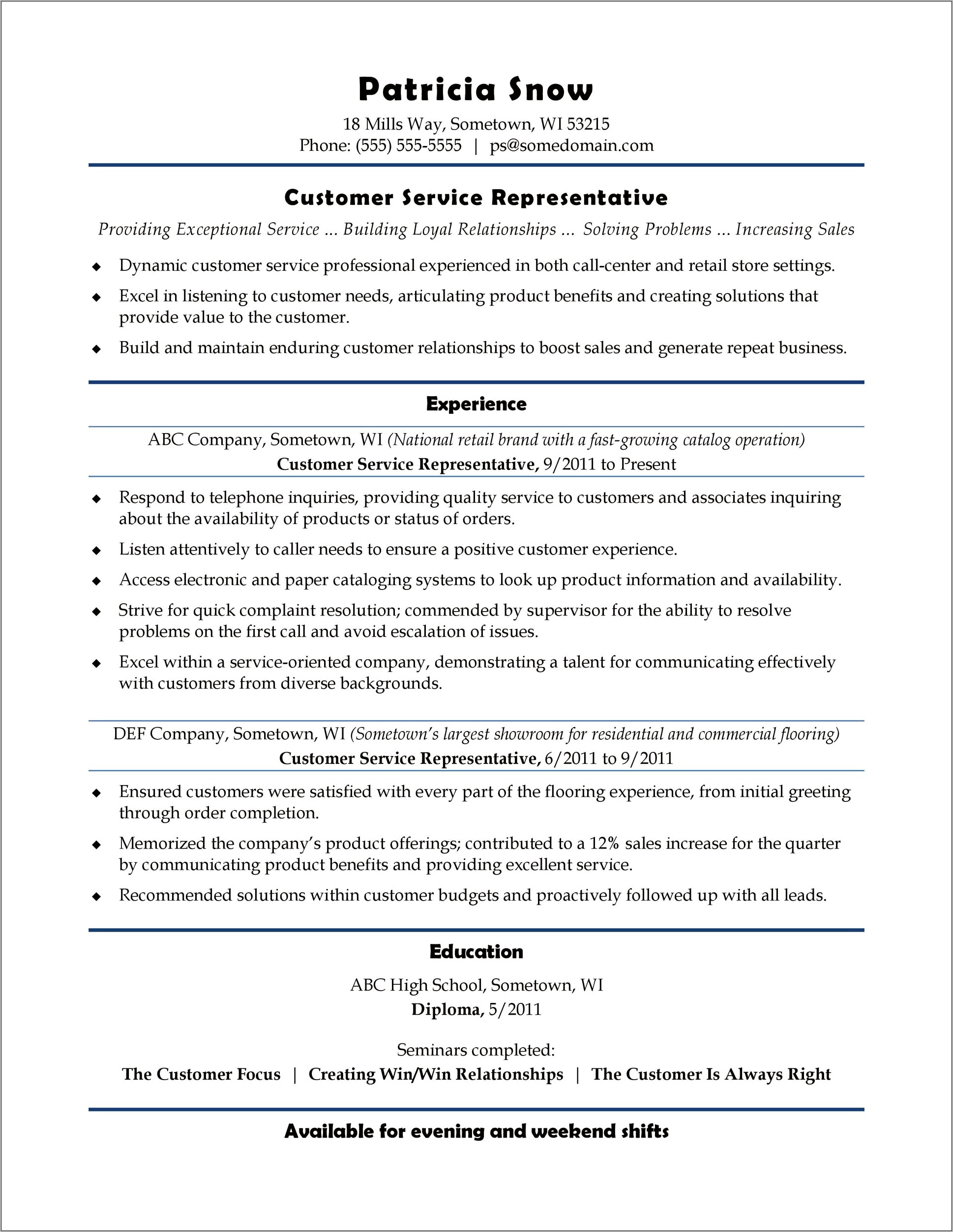 Call Center Resume Format For Experience Free Download