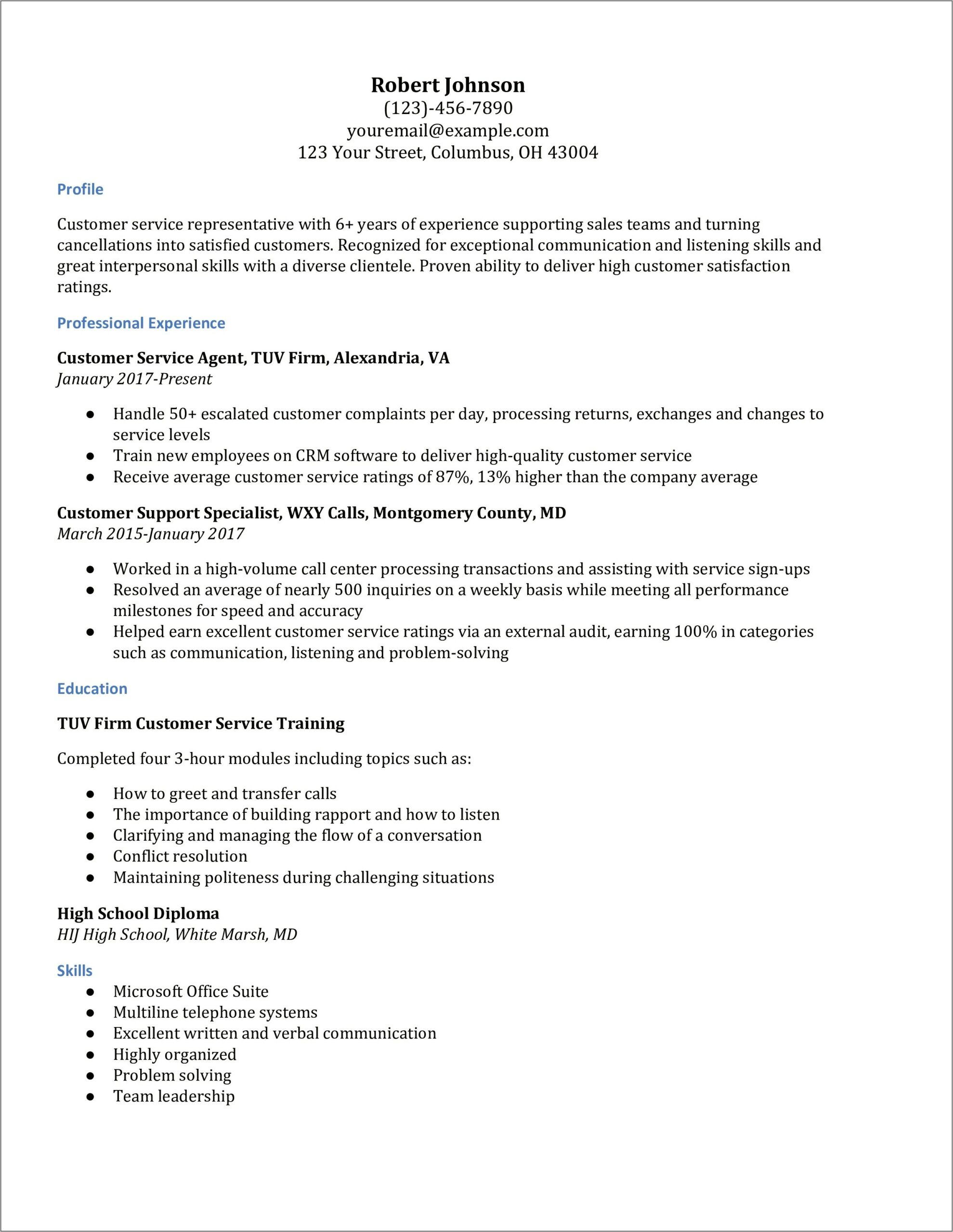 Call Center Specialist Job Description Resume