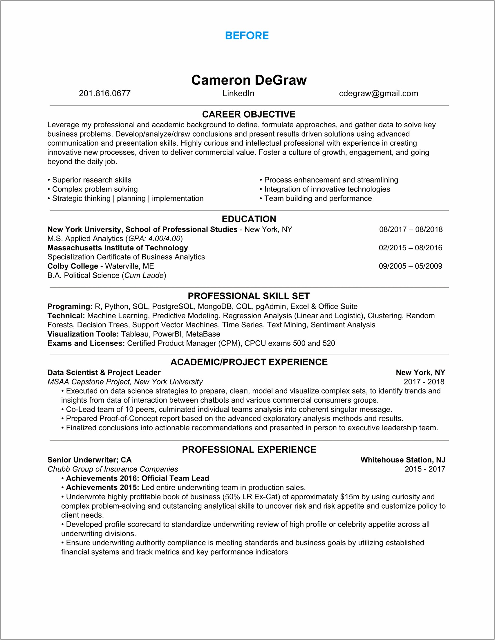 Cameron School Of Business Resume Format