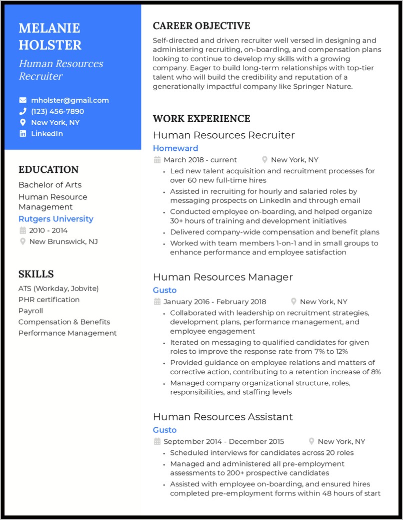 Campus Recruiter Career Profile Resume Sample
