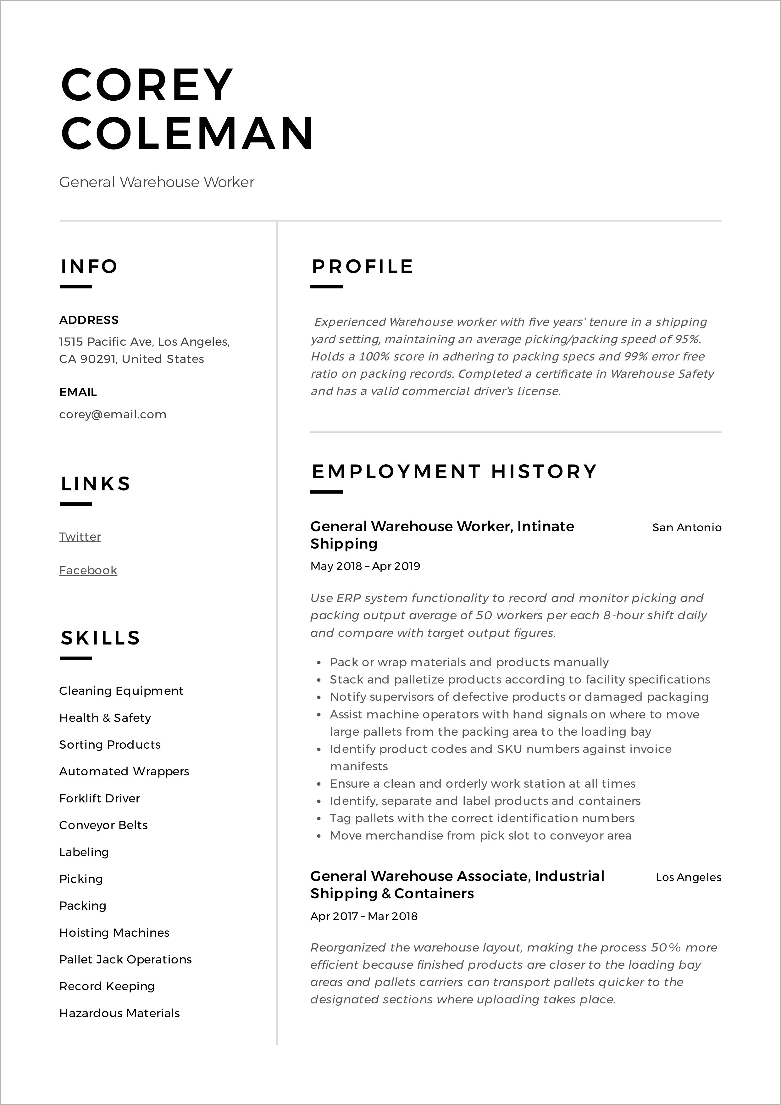 Can You Use Warehouse Experience On Job Resume