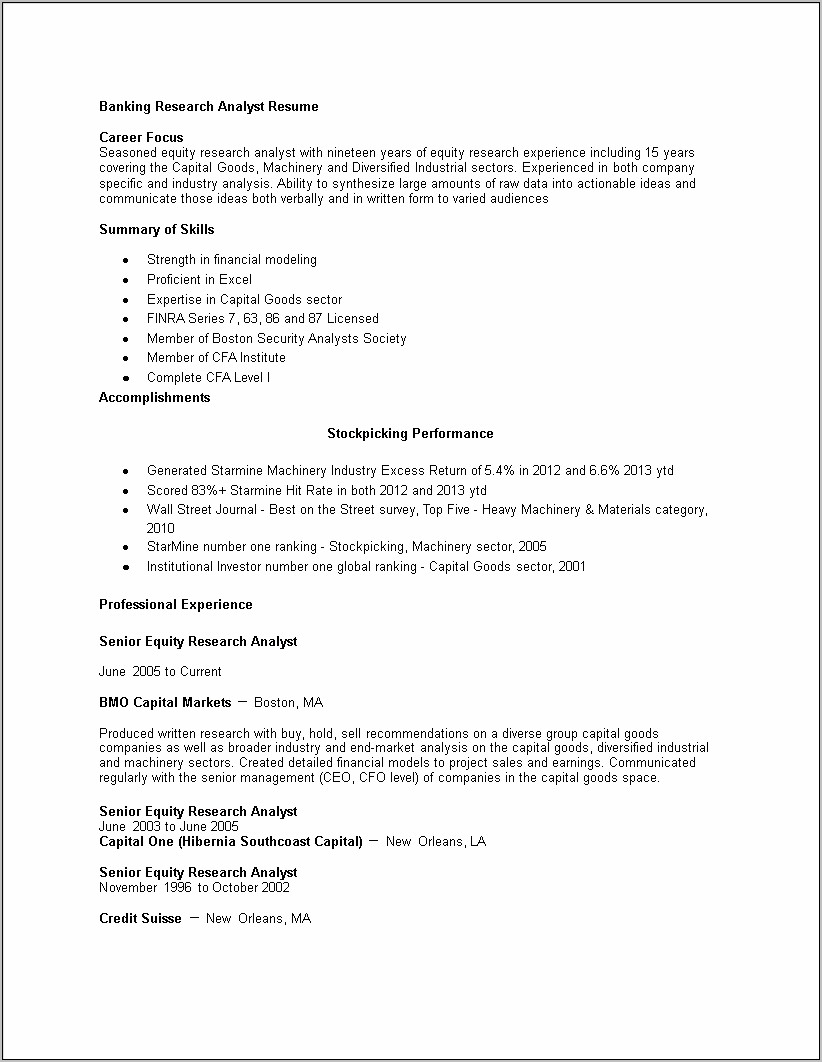 Capital One Banking Project Resume With Description
