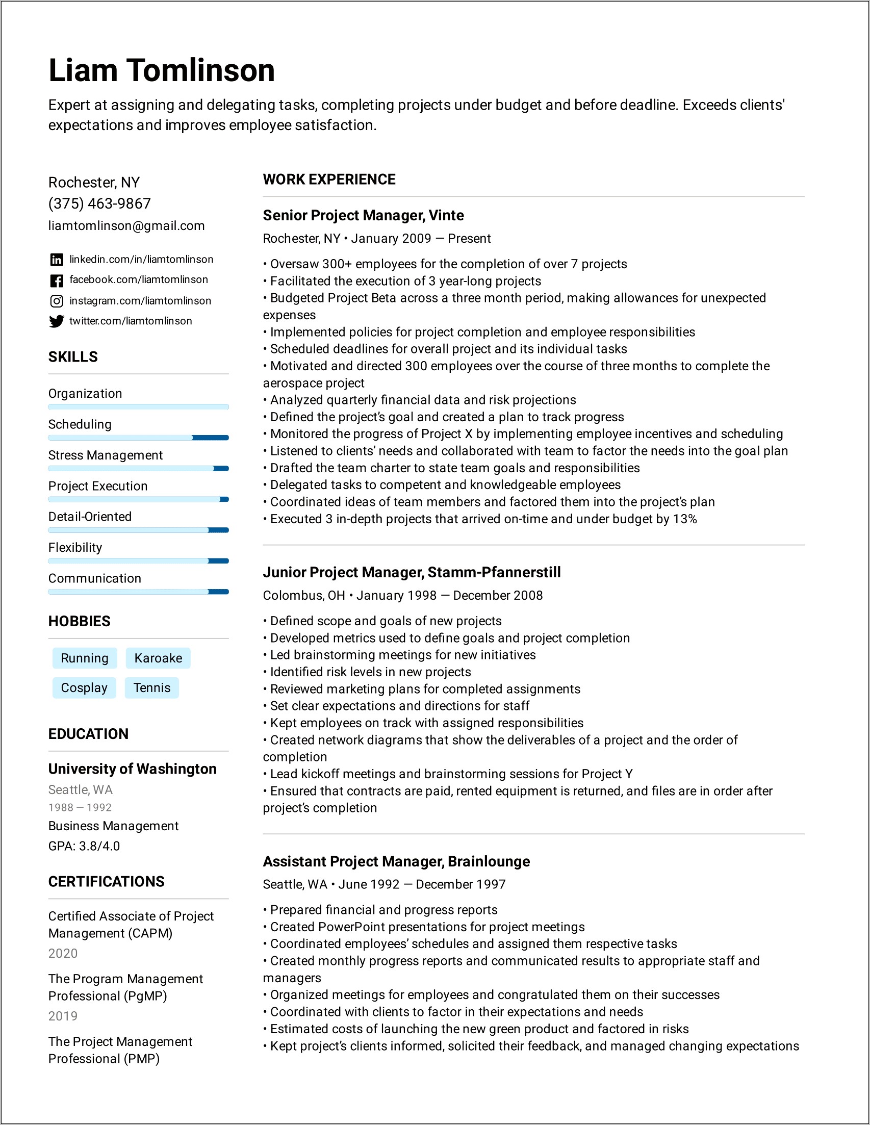 Capm Entry Level Project Manager Resume