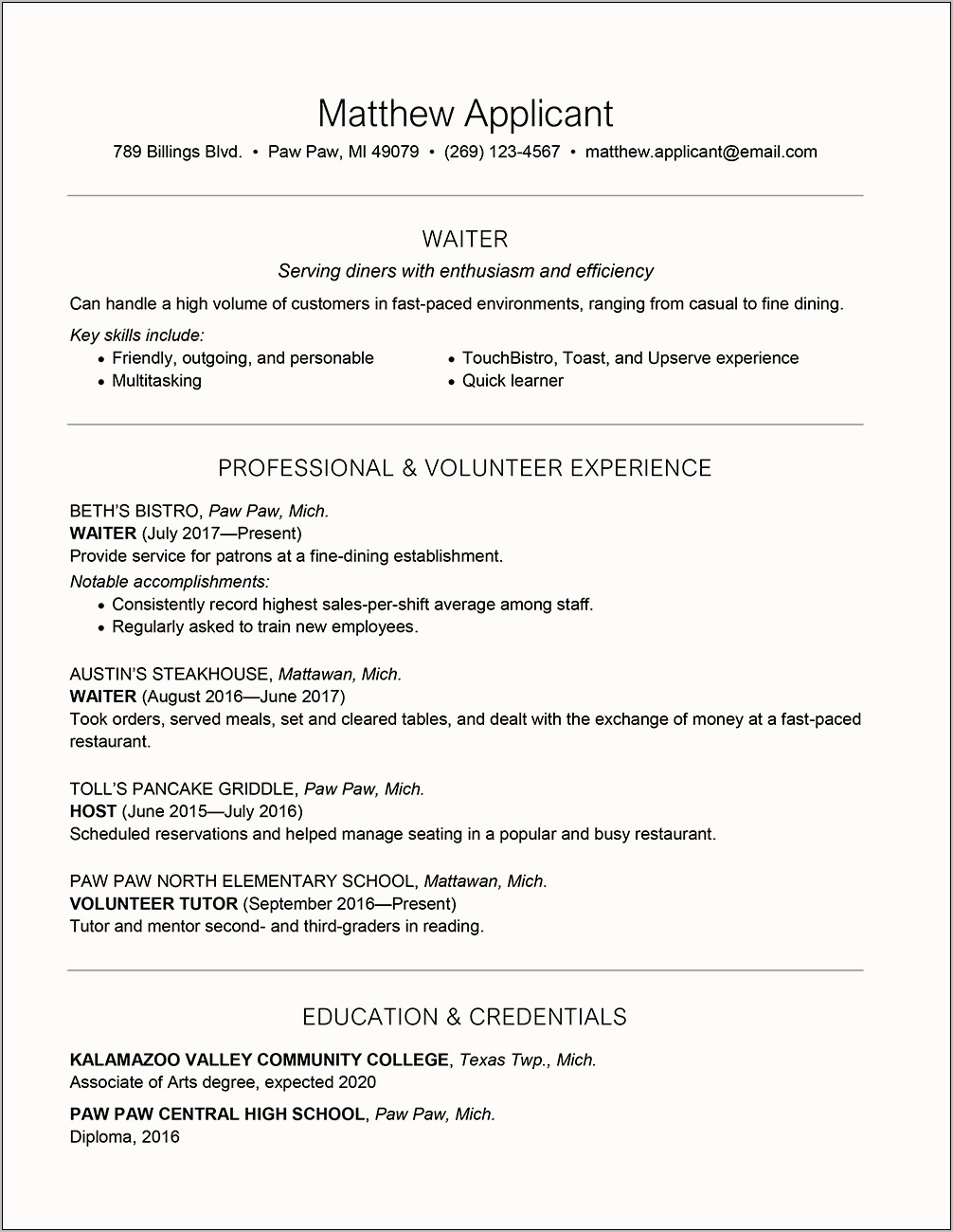 Captain Waiter Job Description For Resume