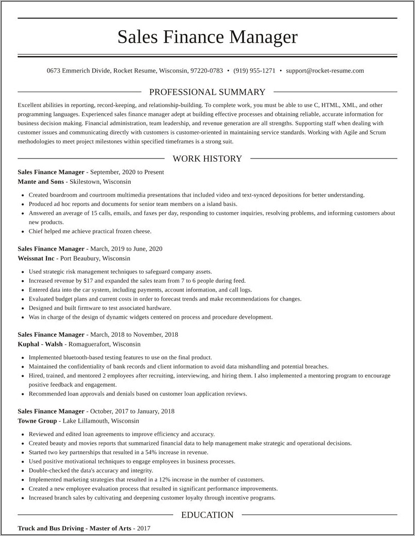 Car Loan Area Business Manager Resume