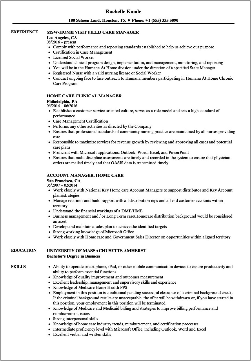 Care Manager Job Description For Resume