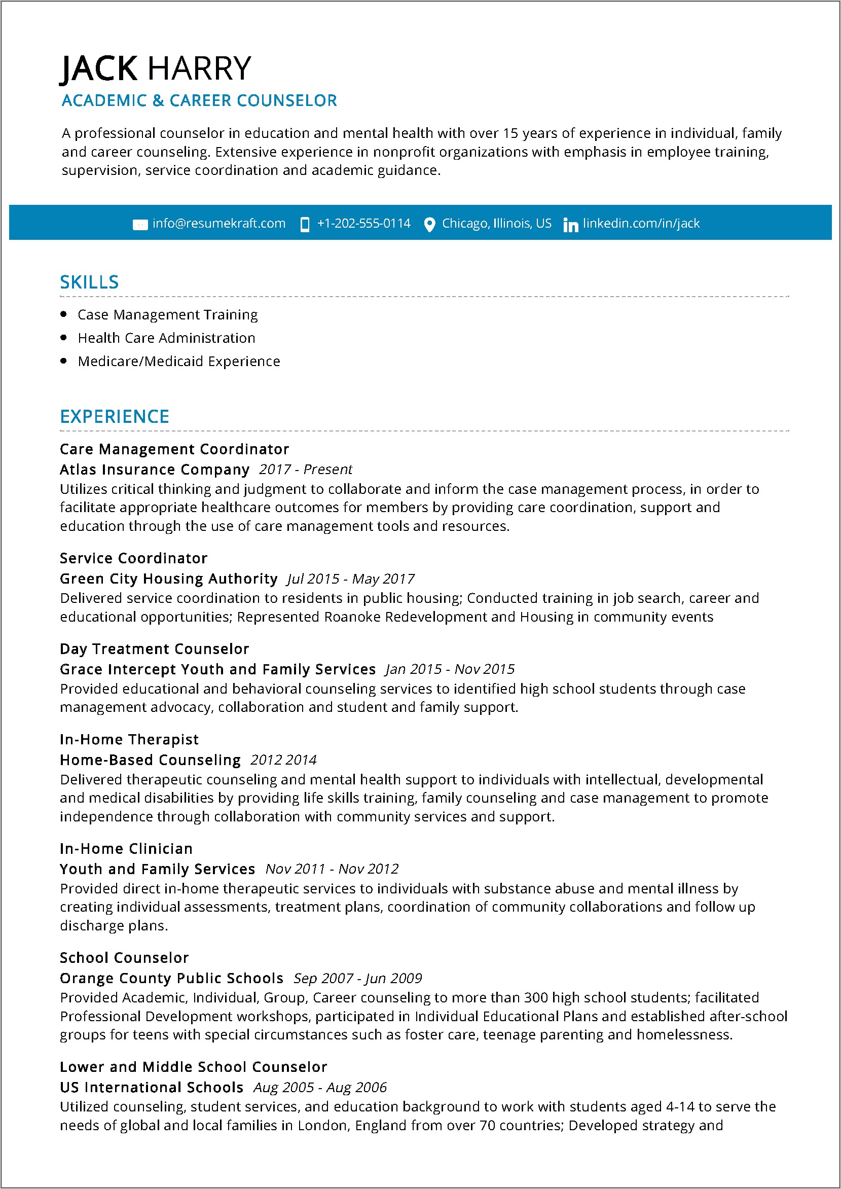 Career Counselor Job Description For Resume