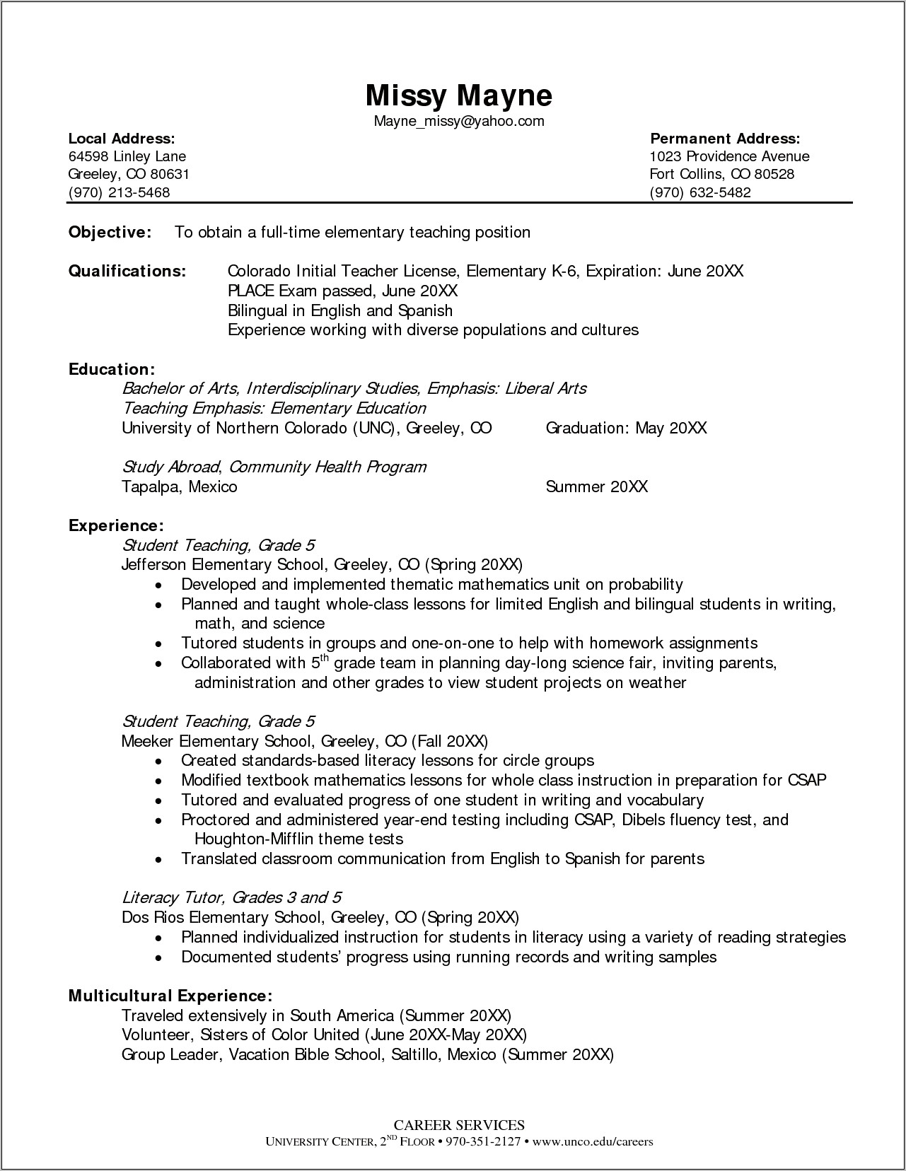 Career Objective Examples For Teacher Resumes