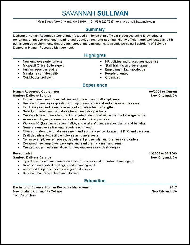 Career Objective For A Hr Resume