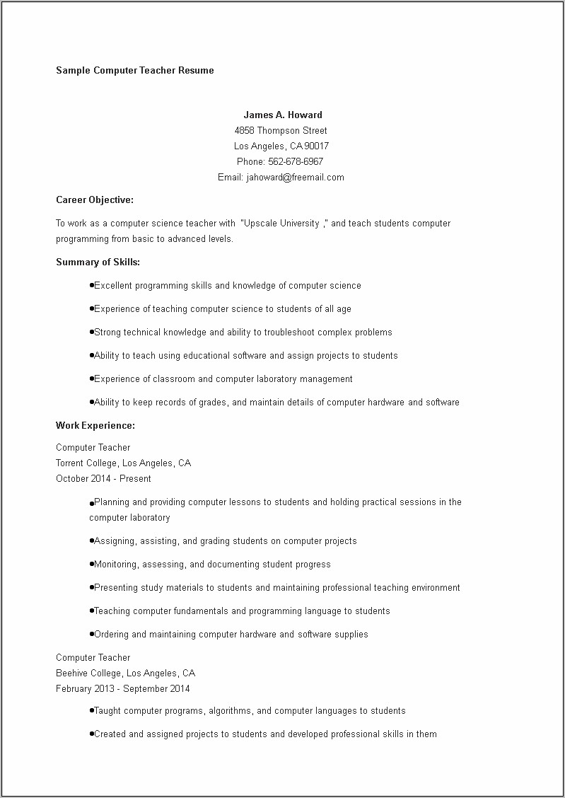 Career Objective For Resume Computer Science