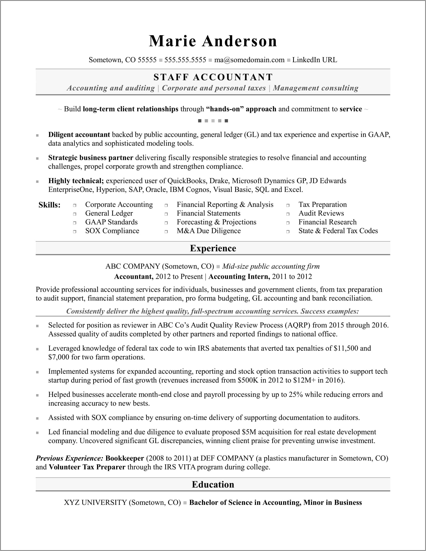 Career Objective For Resume For Experienced Accountants