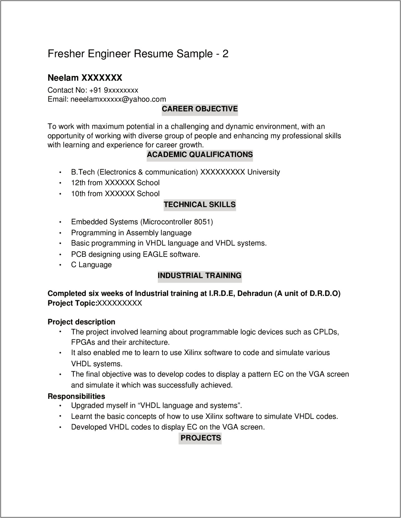 Career Objective For Resume For Fresher Electronics Engineer