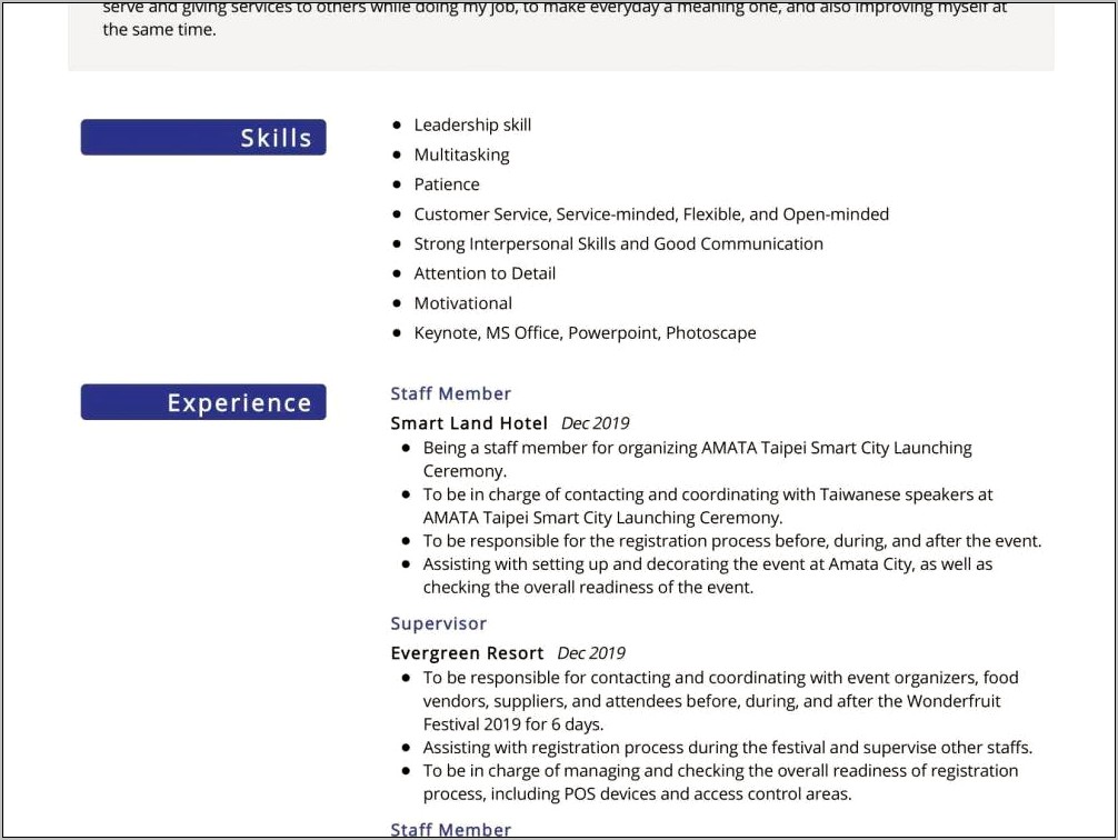 Career Objective For Resume For Hotel Industry