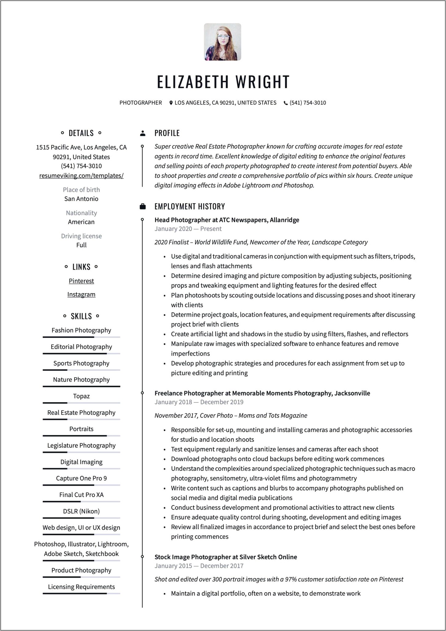 Career Objective For Resume For Photographer