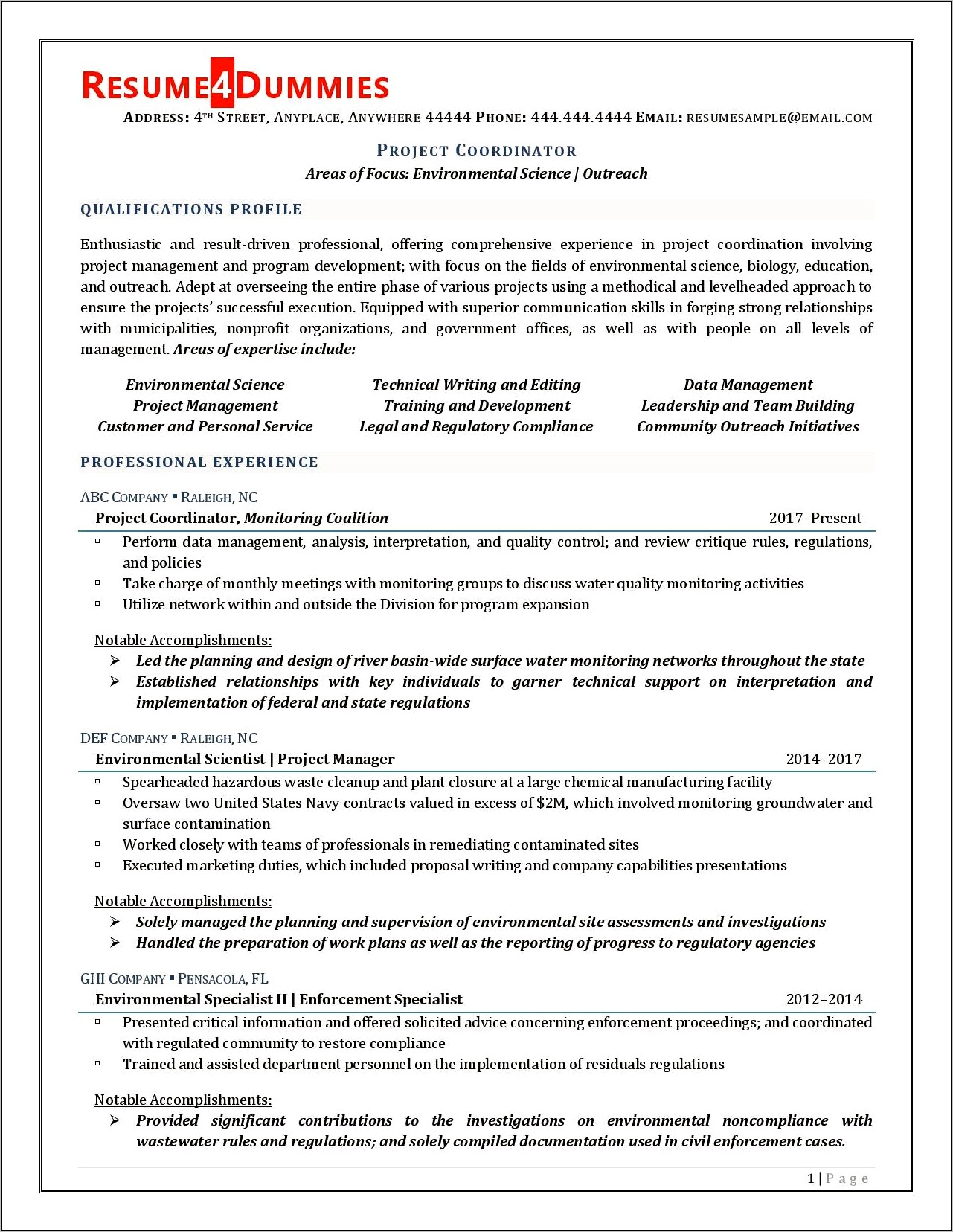 Career Objective For Resume For Project Coordinator