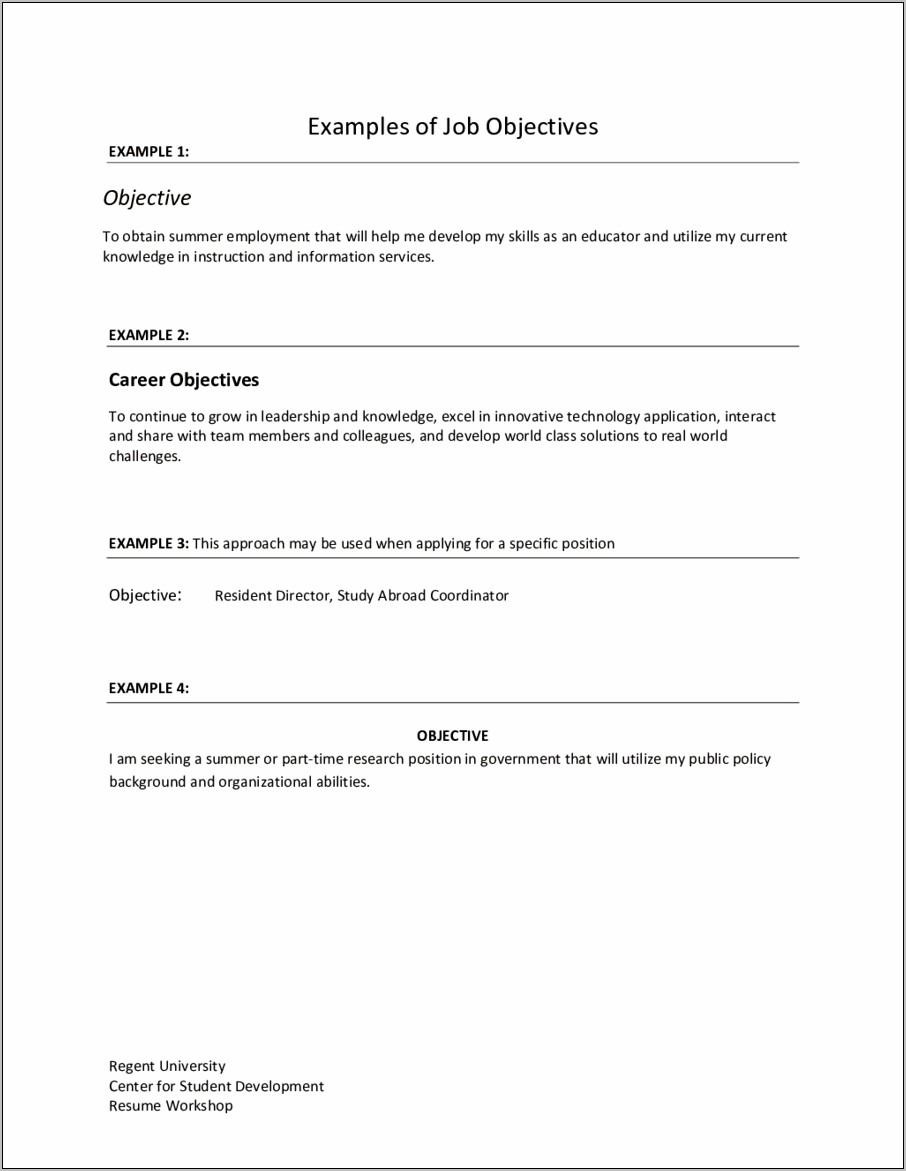 Career Objective In A Resume Sample