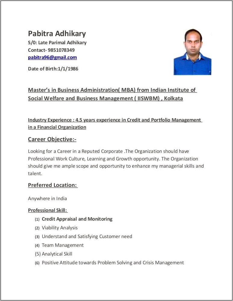 Career Objective In Resume For Credit Manager