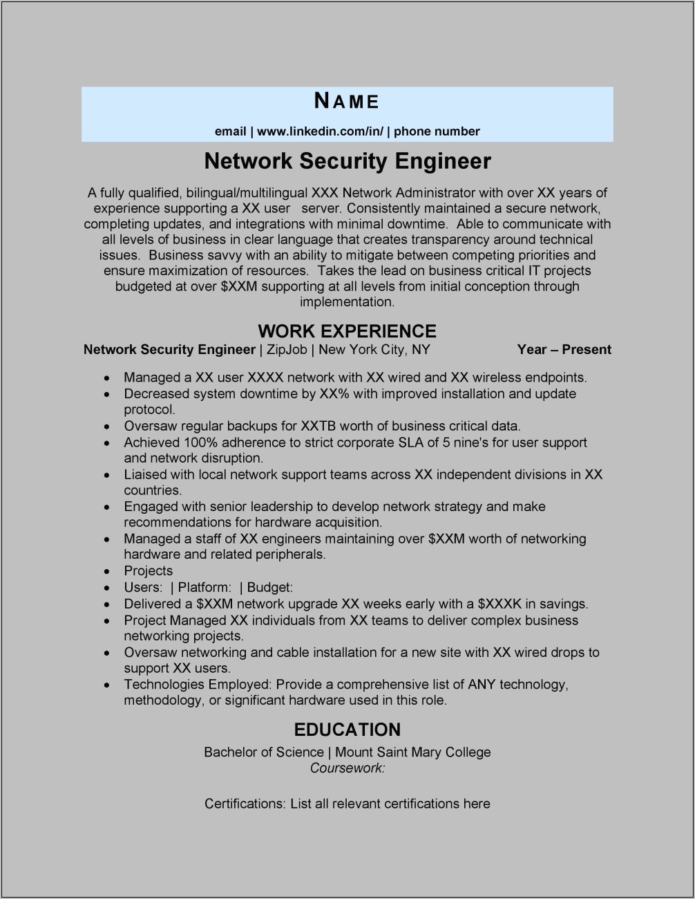 Career Objective In Resume For Network Security Engineer