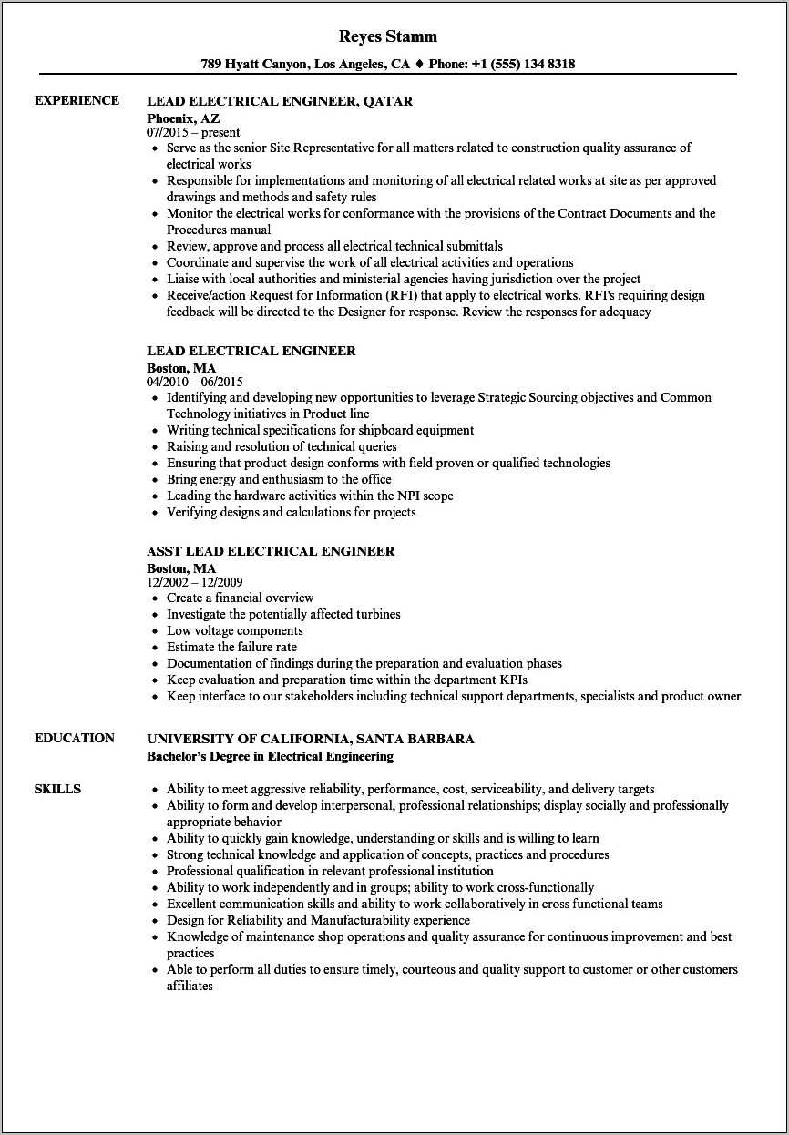 Career Objectives Examples For Procurement Engineer Resume